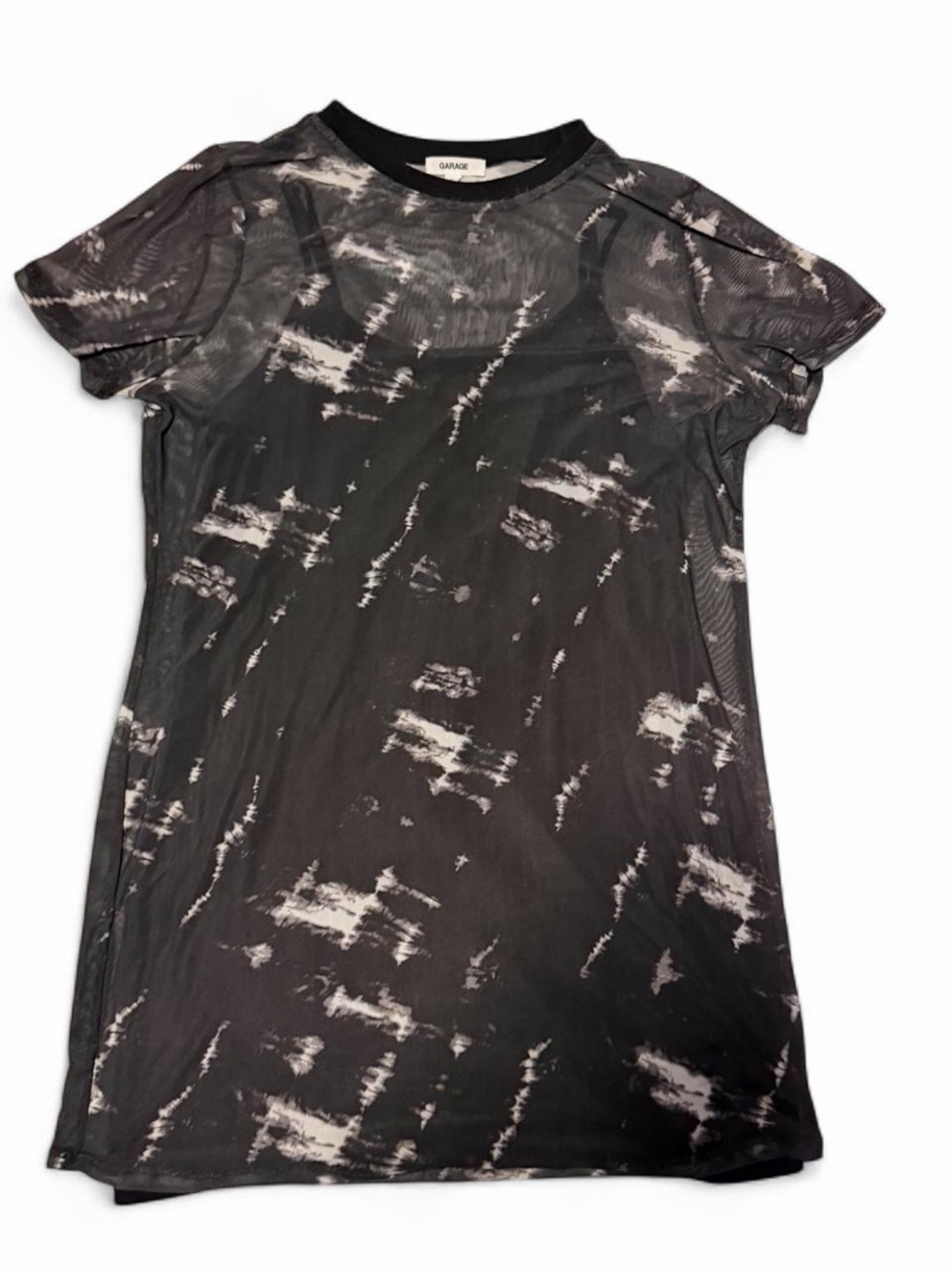 Garage Black and White Tie-Dye Mesh Mini Dress